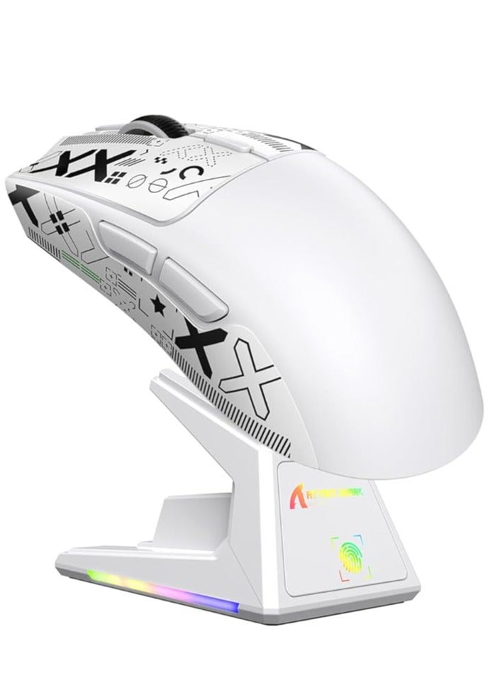 هجوم القرش ماوس ألعاب هجوم القرش X1 مع قاعدة شحن بإضاءة RGB ولوحة لمس مستشعر ألعاب بيكسارت PAW3395PRO ماوس لاسلكي/2.4G، 40000 DPI خفيف للغاية 53 جم لويندوز 11/اكس بوكس/بي اس/ماك مع شريط لاصق أبيض - Image 2
