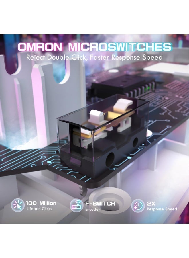 هجوم القرش ماوس ألعاب هجوم القرش X1 مع قاعدة شحن بإضاءة RGB ولوحة لمس مستشعر ألعاب بيكسارت PAW3395PRO ماوس لاسلكي/2.4G، 40000 DPI خفيف للغاية 53 جم لويندوز 11/اكس بوكس/بي اس/ماك مع شريط لاصق أبيض - Image 4