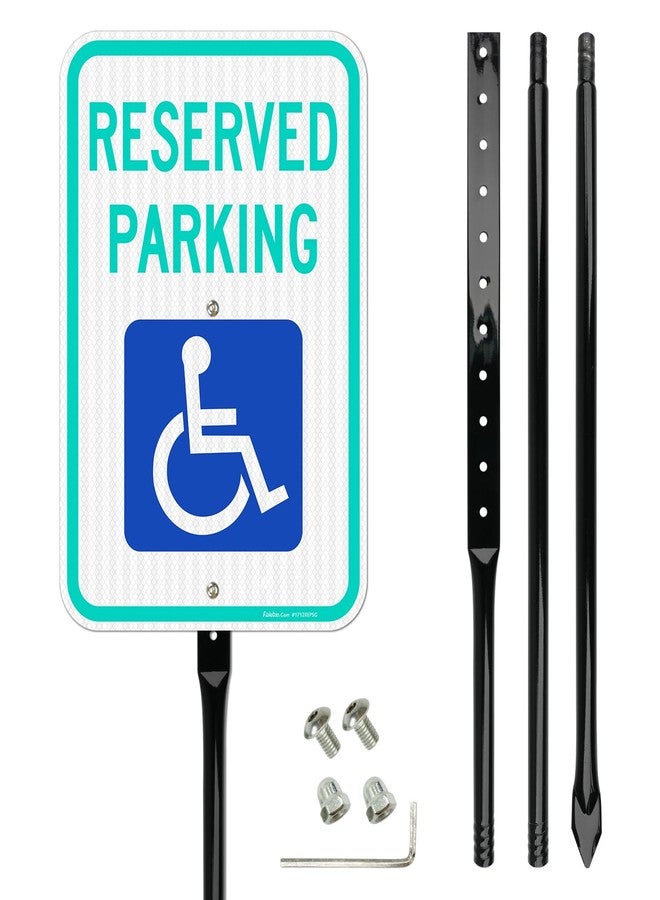 Faittoo Large Reserved Parking Sign with 54" Metal Thick Stake, 17"x12" Handicap Parking with Picture of Wheelchair Sign, Engineer Grade Reflective Sheeting Rust Free Aluminum, Easy to Mount - Image 1