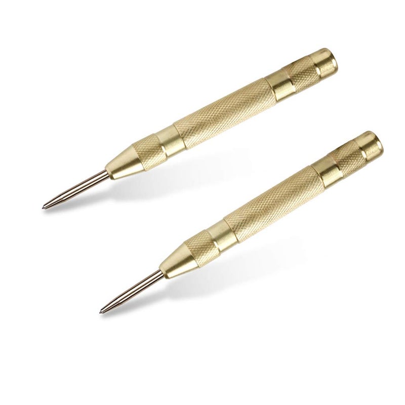 PAMISO 2 Pack Automatic Center Punch, 5.1 Inch Spring Loaded Drill Punch Tool,Brass Window Spring Punch Tool, Fixed Point & Car Window Glasses Break - Image 1