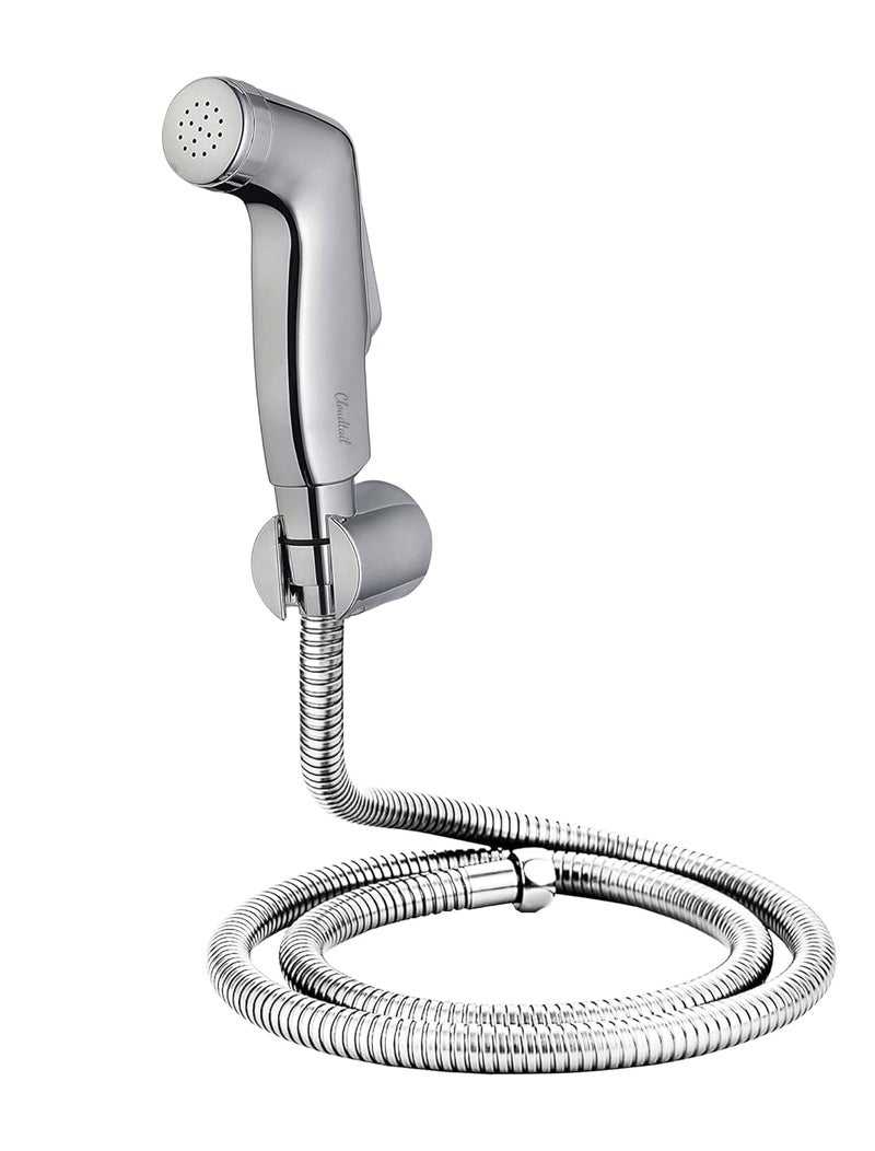 Cloudtail Cloudtail Health FaucetJet SprayArisHigh PressureDesigner1Mtr Ss TubeHosePipeWall Mount HookIdeal for KitchenSinkBathroomWash BasinMaterial AbsPlasticColor SilverSet of 1  - Image 1