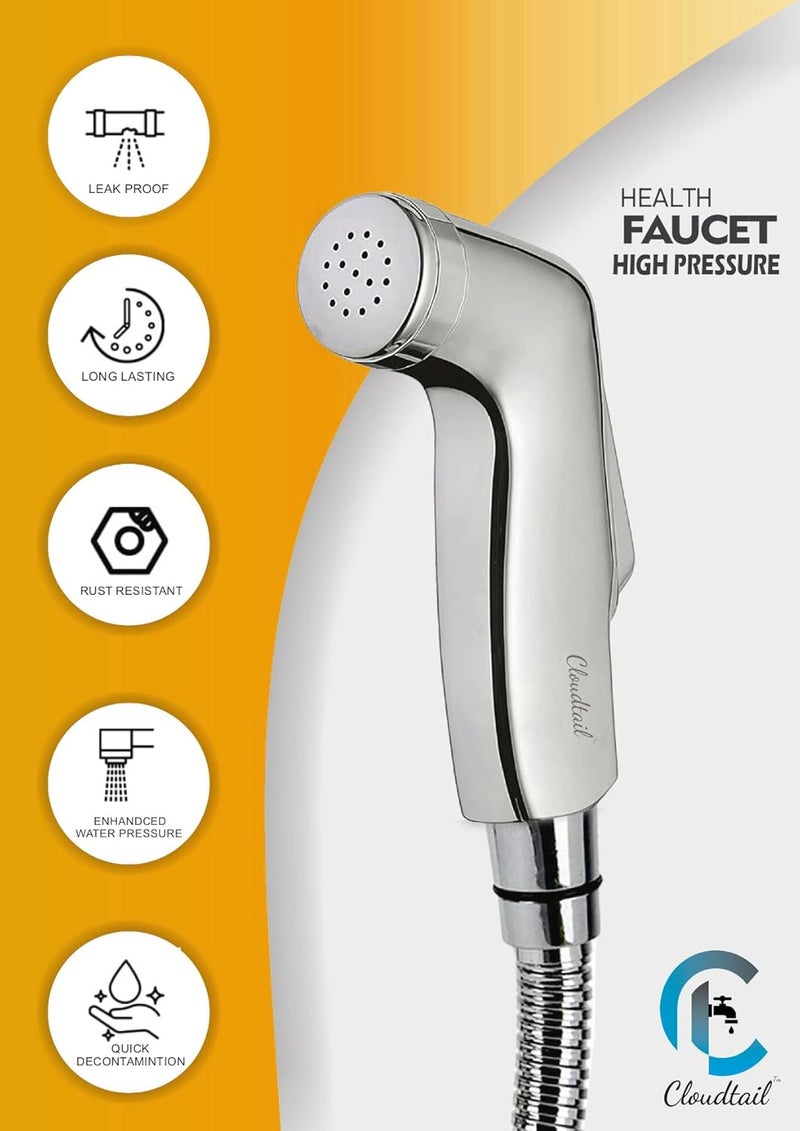 Cloudtail Cloudtail Health FaucetJet SprayArisHigh PressureDesigner1Mtr Ss TubeHosePipeWall Mount HookIdeal for KitchenSinkBathroomWash BasinMaterial AbsPlasticColor SilverSet of 1  - Image 3