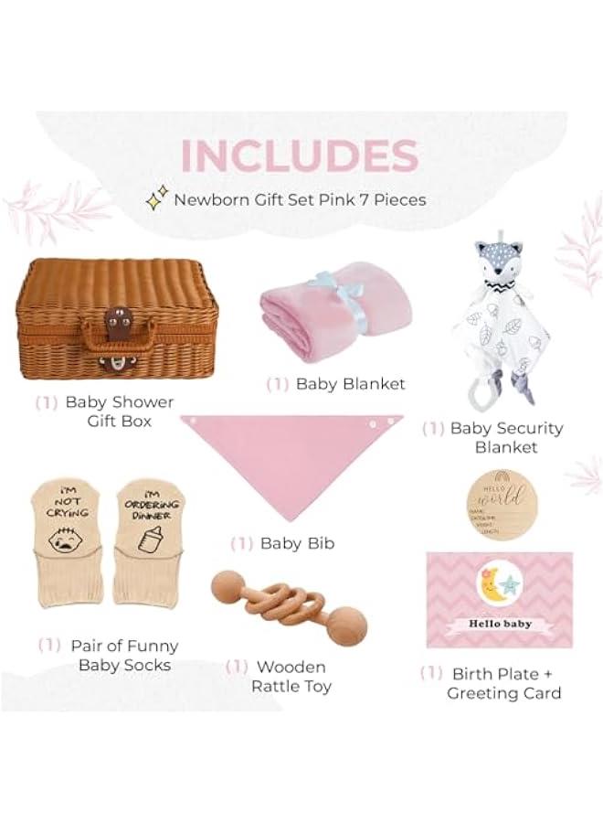 HOOKOR Baby Shower Gifts, Baby Gifts Bamboo Basket Includes Newborn Blanket,Baby Security Blanket,Wooden Rattle Toy, Funny Baby Bibs Socks & Greeting Card,Unique Baby Gift Essential - Image 2