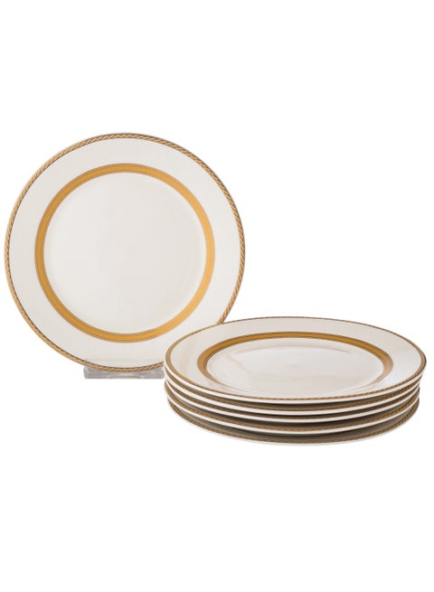 Set of 6 pure porcelain dinner plates with gold decoration. Plate size: 18 cm
