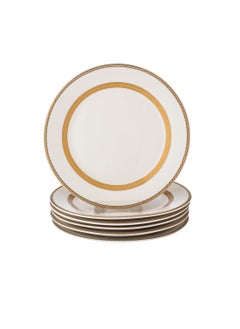 Dania Set of 6 pure porcelain dinner plates with gold decoration. Plate size: 18 cm  - Image 5
