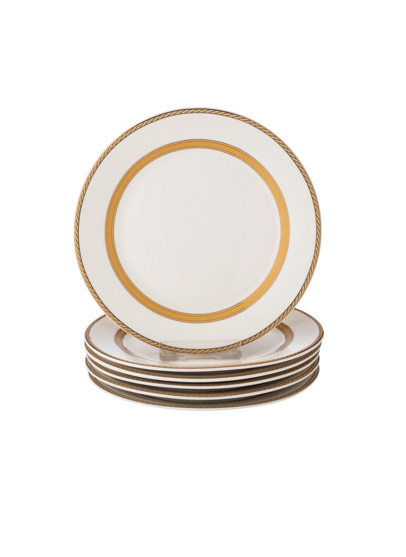 Dania Set of 6 pure porcelain dinner plates with gold decoration. Plate size: 18 cm  - Image 5