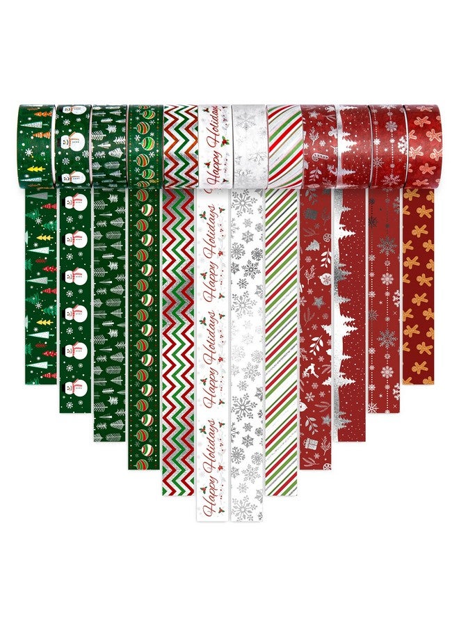 Whaline 12 Rolls Christmas Washi Tape Foil Silver Snowflake Xmas Snowman Holiday Masking Tape For Scrapbook Journal Diy Craft Gift Wrapping - Image 1
