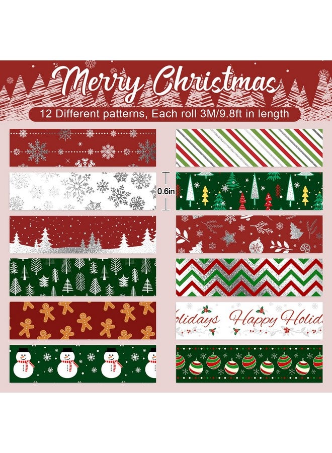 Whaline 12 Rolls Christmas Washi Tape Foil Silver Snowflake Xmas Snowman Holiday Masking Tape For Scrapbook Journal Diy Craft Gift Wrapping - Image 2