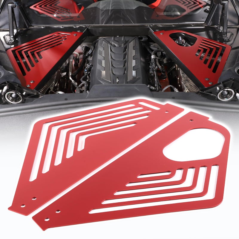 CHEAYAR Aluminum Alloy Rear Engine Covers Left Right Engine Case Guards Protector Splash Shield Compatible with Chevrolet Corvette C8 20202023 Engine Bay Panel Cover C8 Accessories 2PCS red - Image 2