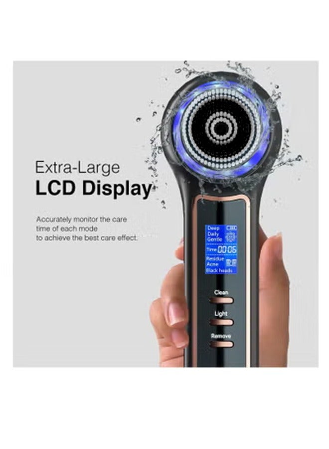 Excefore Face Scrubber Exfoliator with LCD Screen, Rechargeable Facial Cleansing Brush IPX7 Waterproof, 3 in 1 Blackhead Remover Vacuum for Exfoliating, Massaging and Deep Pore Cleansing, Black - Image 4