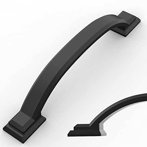 Amerdeco 10 Pack Matte Black Cabinet Pulls 4 Inch(102mm) Hole Centers, Handles for Kitchen Cabinet Hardware, Arch Cabinet Handles for Bathroom Dresser Drawer Handles ZH0016… - Image 1