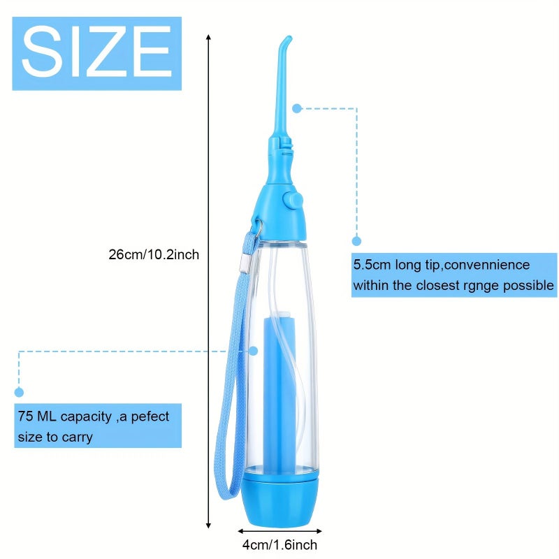 1pc Air Pressure Portable Oral Irrigator Oral Cleaning Care Home Manual Dental Flosser Water Floss Tooth Cleaner Blue - Image 2