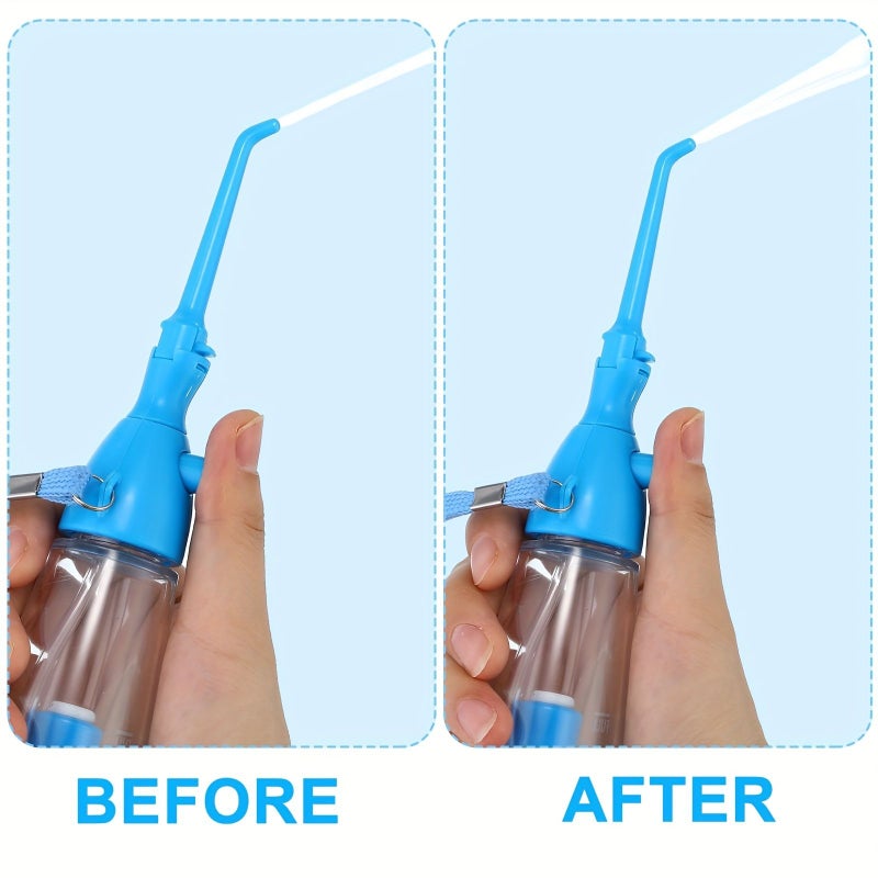 1pc Air Pressure Portable Oral Irrigator Oral Cleaning Care Home Manual Dental Flosser Water Floss Tooth Cleaner Blue - Image 3
