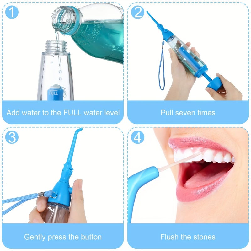 1pc Air Pressure Portable Oral Irrigator Oral Cleaning Care Home Manual Dental Flosser Water Floss Tooth Cleaner Blue - Image 5