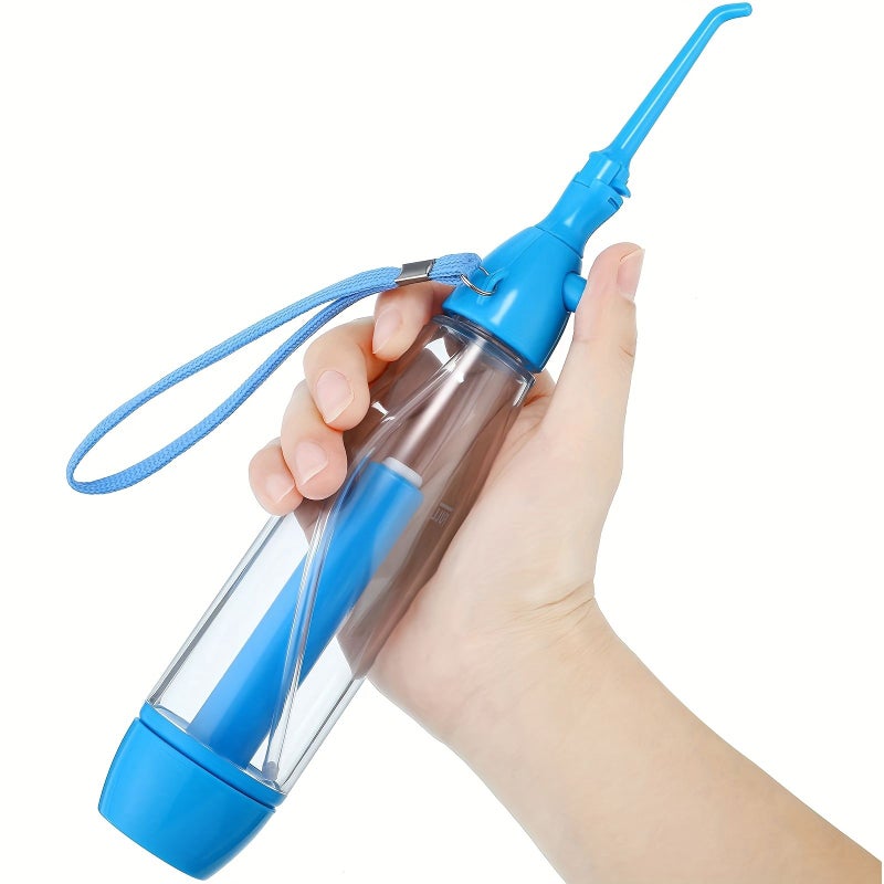 1pc Air Pressure Portable Oral Irrigator Oral Cleaning Care Home Manual Dental Flosser Water Floss Tooth Cleaner Blue - Image 1