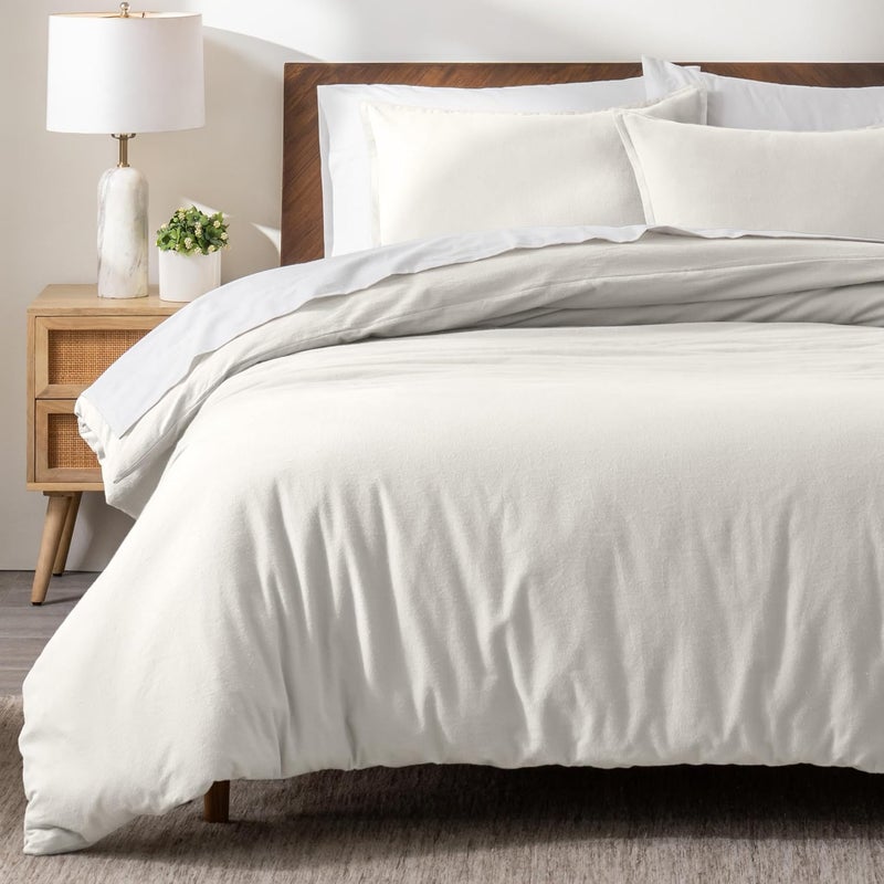 Bare Home Flannel Duvet Cover Set - Extra Long - 100% Cotton, Velvety Soft Heavyweight Premium Flannel, Double Brushed - Includes Sham Pillow Covers (Twin/Twin XL, Cream) - Image 2