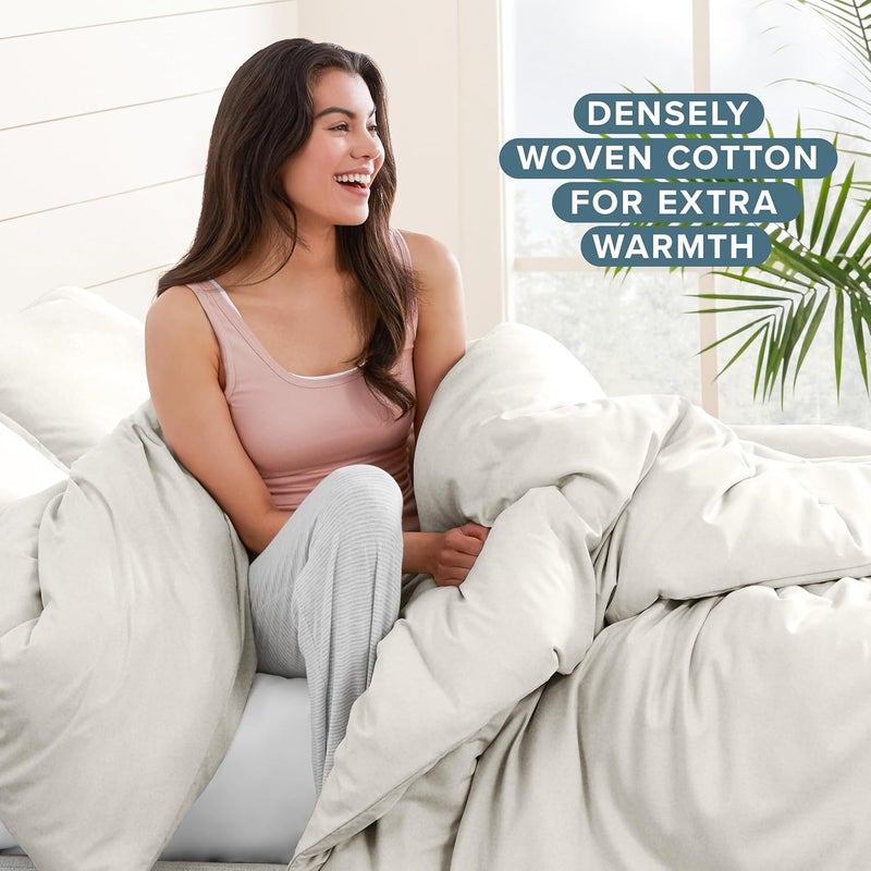 Bare Home Flannel Duvet Cover Set - Extra Long - 100% Cotton, Velvety Soft Heavyweight Premium Flannel, Double Brushed - Includes Sham Pillow Covers (Twin/Twin XL, Cream) - Image 3