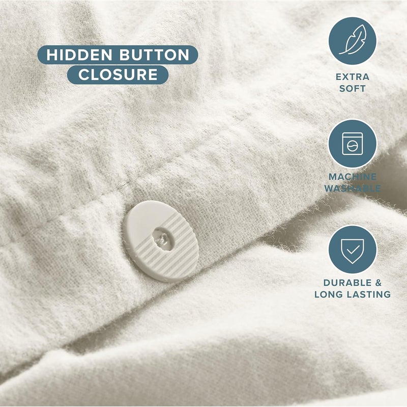 Bare Home Flannel Duvet Cover Set - Extra Long - 100% Cotton, Velvety Soft Heavyweight Premium Flannel, Double Brushed - Includes Sham Pillow Covers (Twin/Twin XL, Cream) - Image 4