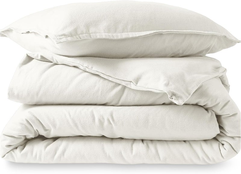 Bare Home Flannel Duvet Cover Set - Extra Long - 100% Cotton, Velvety Soft Heavyweight Premium Flannel, Double Brushed - Includes Sham Pillow Covers (Twin/Twin XL, Cream) - Image 1