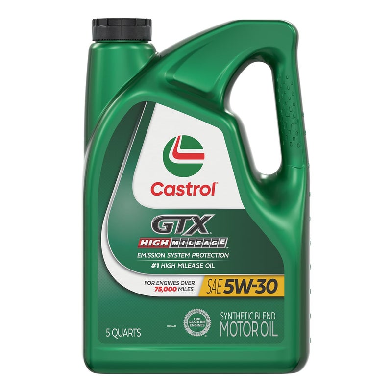 Castrol GTX High Mileage 5W-30 Synthetic Blend Motor Oil, 5 Quarts - Image 1