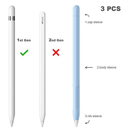 YINVA Case, Grip, Accessories Holder for Apple Pencil 1st Generation, Cover Sleeve with Protective Nib Cover for iPad Pencil(Blue) - Image 2