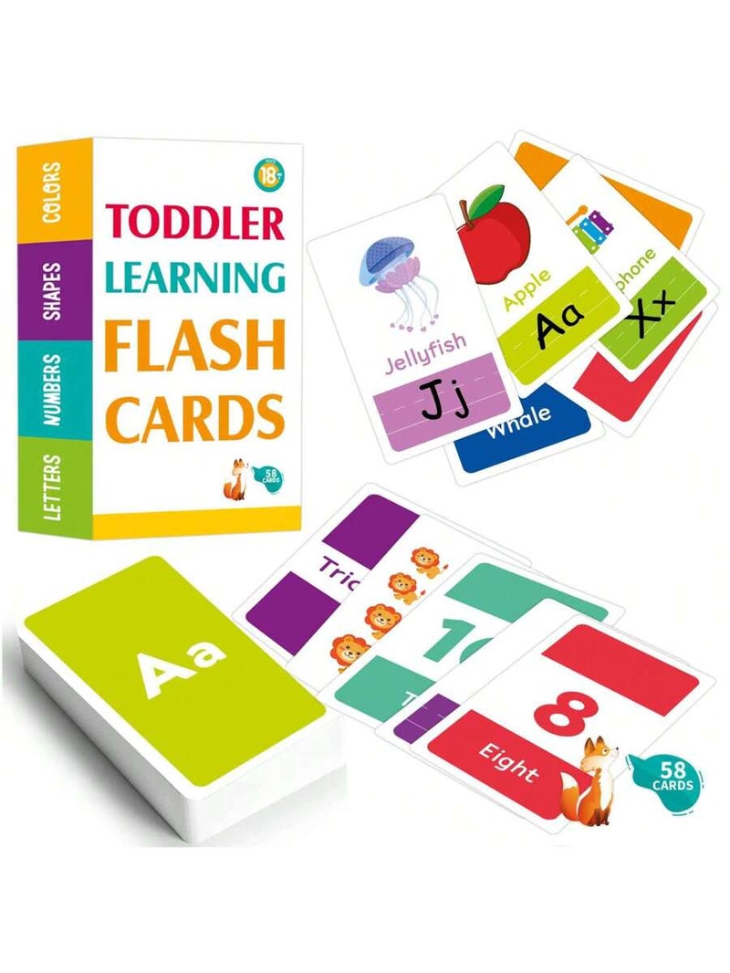 58pcs Alphabet Numbers Flash Cards For 2-4 Year Old Kids Early Education Learning Color, Number, Shape, Animal, ABC English Letters, Cardboard With Double Lamination, For Pre-School Cognitive Development Of Colors, Numbers, Animals, Enhance Cognitive Development School, Student, Stationery, School Supplies, Education Toy, Cardboard Letters, Educational, Alphabet Letter, Abc, Flash Cards, Alphabet, Abc, Flash Cards, Alphabet, Abc