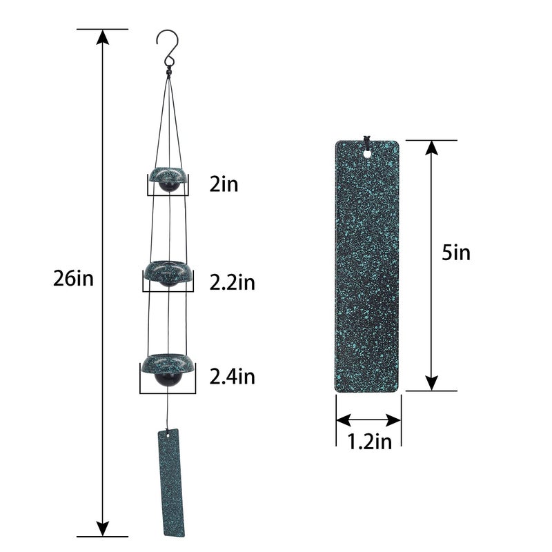 ASTARIN Temple Wind Chimes - Dark Atrovirens, 3 Bells, Feng Shui Home Yard Decoration, Memorial Gift for Peace Lovers - Image 3