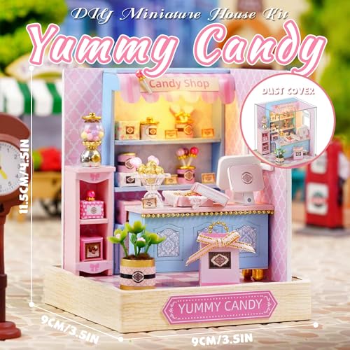 Kisoy Dollhouse Miniature with Furniture Kit DIY 3D Wooden DIY House Kit with Dust CoverHandmade Tiny House Toys for Teens Adults Gift Yummy Candy - Image 5