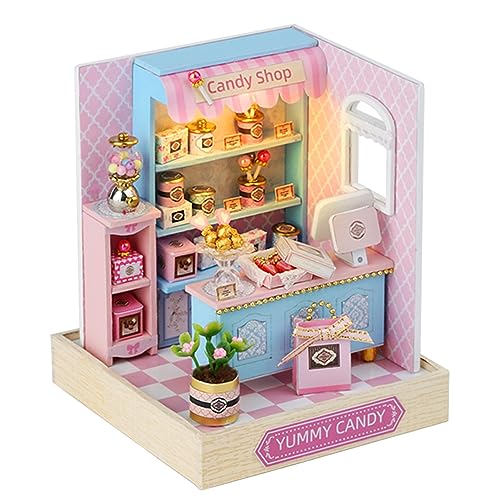 Kisoy Dollhouse Miniature with Furniture Kit DIY 3D Wooden DIY House Kit with Dust CoverHandmade Tiny House Toys for Teens Adults Gift Yummy Candy - Image 1