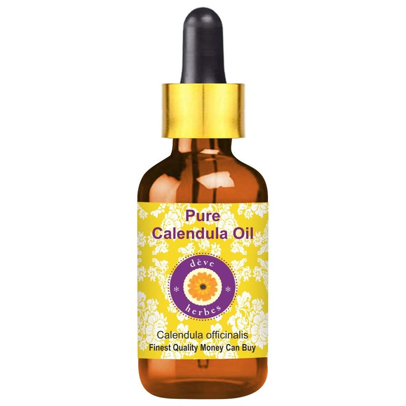 Deve Herbes Deve Herbes Calendula Oil Calendula officinalis with Glass Dropper Infused Pure NonSticky Lightweight Mild Formula For Daily Skincare For Men Women All Skin Types 10ml  - Image 1