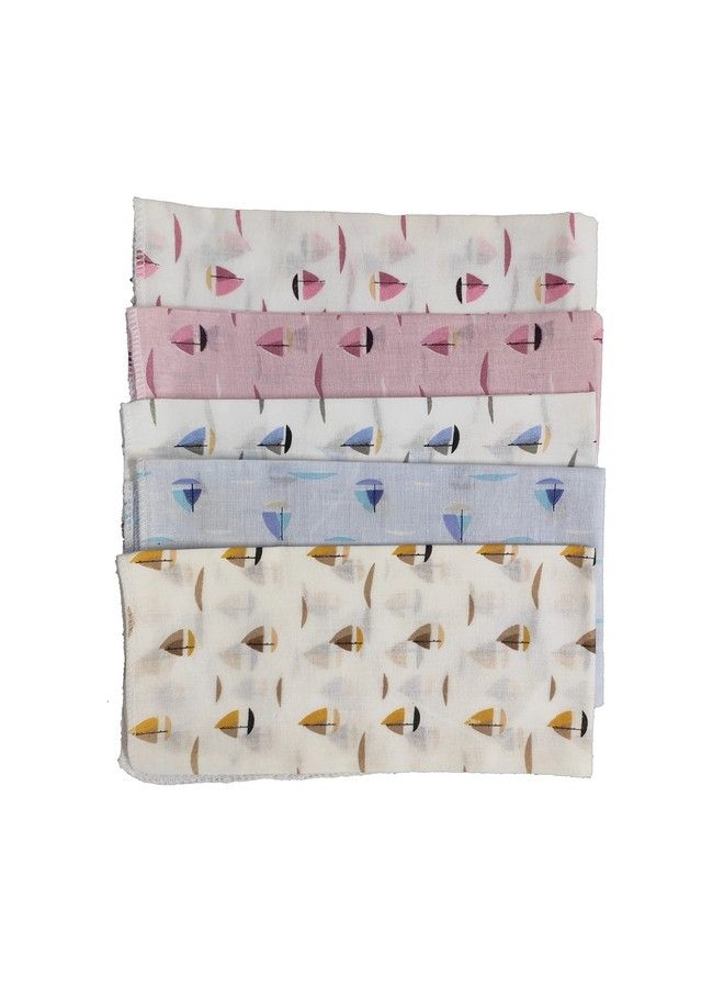 Trance Home Linen Super Soft 100% Cotton Thin Malmal Face Towels ; Reusable Hygiene Wash Cloth ; Napkin For New Babies ; Kids Hankies For School Use (Small 40 X 40 Cmcolor Boatspack Of 5 Pcs) - Image 3