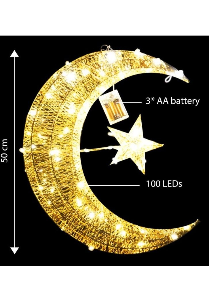 ACLIX Ramadan Lantern and Ramadan Decorations for Home, Eid Mubarak Hilal Crescent Led Light with Battery Decoration and Lights for Room Decoration 50 cm - Image 5