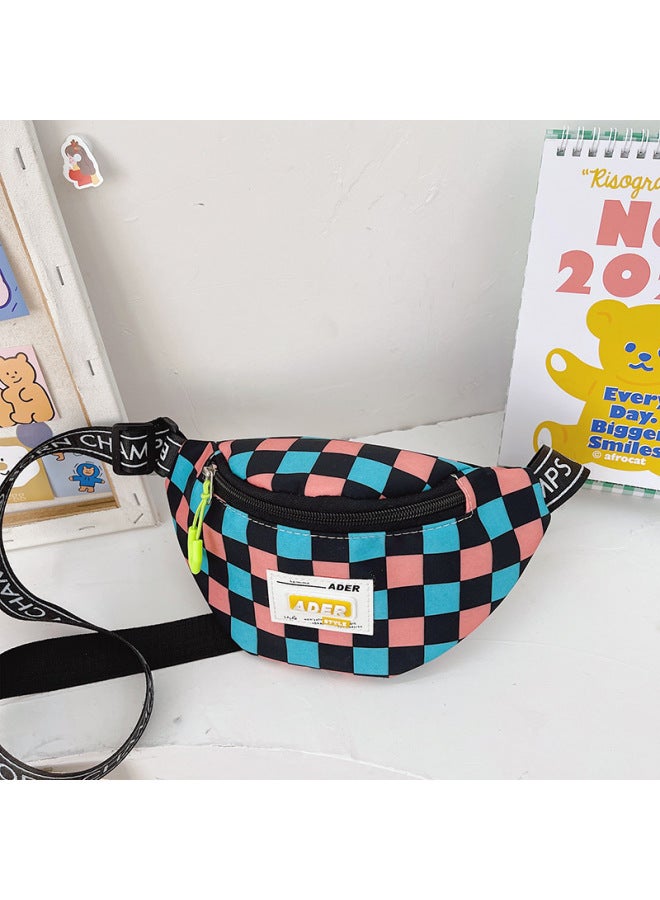 Korean Style Fashion Boys' Waist Bag Ins Internet Celebrity Chessboard Plaid Girls' Children's Mini Crossbody Small Bag Baby Chest Bag-Color:Pink - Image 1