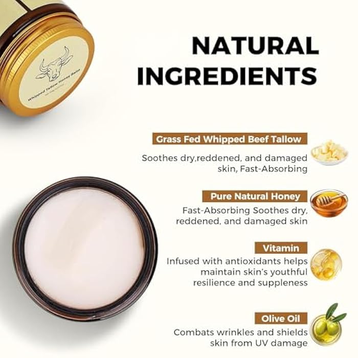 SURORAIN Whipped Tallow Honey Lip Balm, Tallow Honey Body Balm, Grass-Fed Tallow Skin Cream Body Moisturizer, Deeply Moisturizing and Nourishing for Dry Skin, Suitable for Dry, Chapped Skin - Image 2
