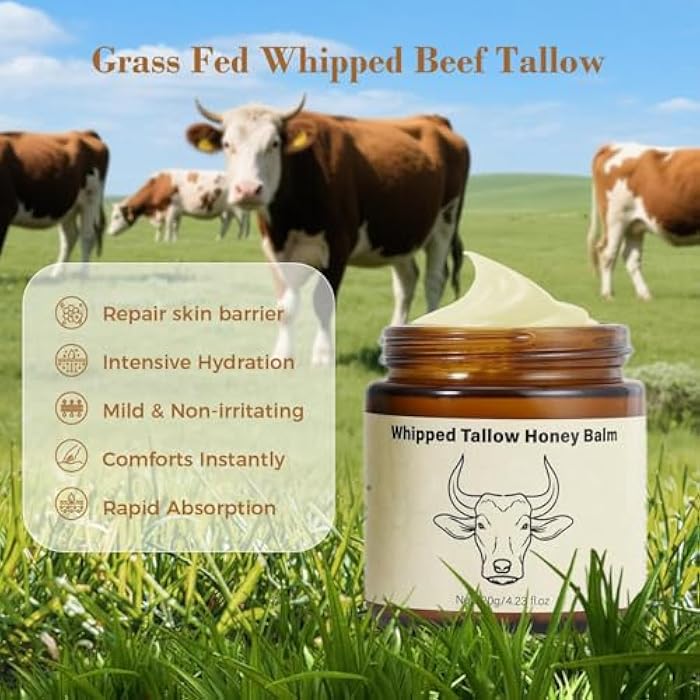 SURORAIN Whipped Tallow Honey Lip Balm, Tallow Honey Body Balm, Grass-Fed Tallow Skin Cream Body Moisturizer, Deeply Moisturizing and Nourishing for Dry Skin, Suitable for Dry, Chapped Skin - Image 3
