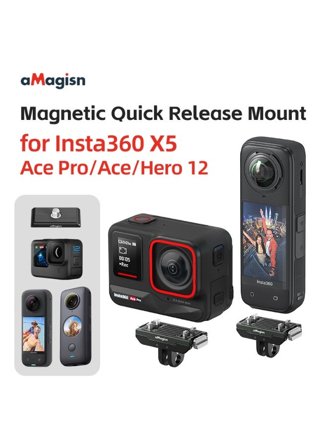 aMagisn Metal Magnetic Quick-Release Dual Interface Base Compatible with Insta360 X5/Ace Pro 2 – Lightweight Anti-Vibration Mount with Secure Lock and Compact Design – Action Camera Accessory  - Image 3