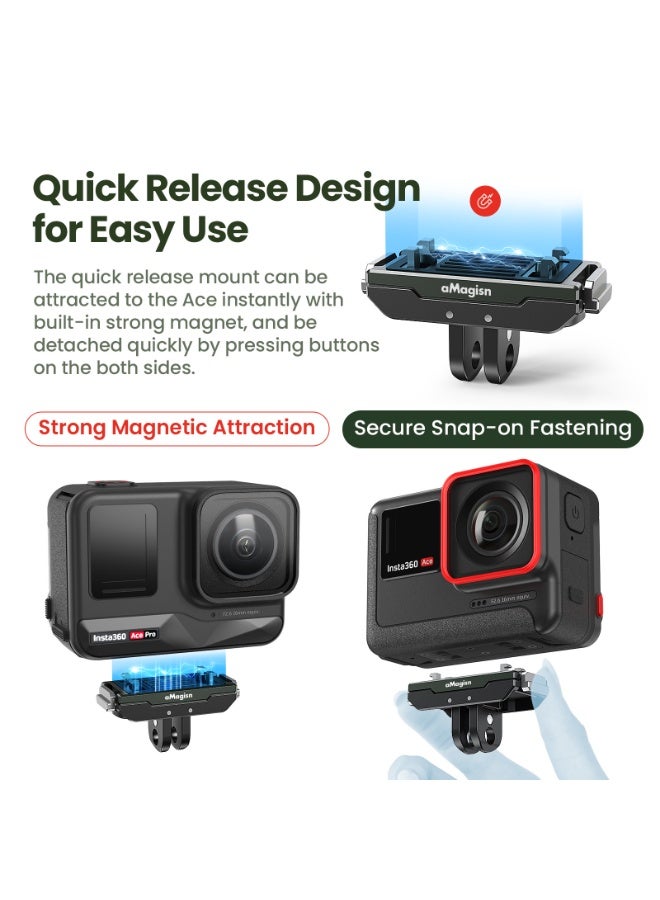 aMagisn Metal Magnetic Quick-Release Dual Interface Base Compatible with Insta360 X5/Ace Pro 2 – Lightweight Anti-Vibration Mount with Secure Lock and Compact Design – Action Camera Accessory  - Image 4