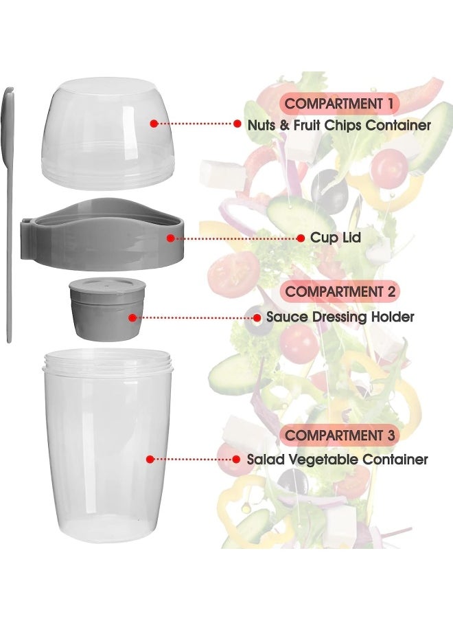 Premify - Overnight Oats Jar Set Of 2 With Spoons, 1070Ml / 36Oz Reusable Plastic Breakfast Jars With Partitions, On The Go Yogurt/Dessert Cups For Oatmeal, Cereal, Pudding, Porridge, Fruit Salad - Image 1