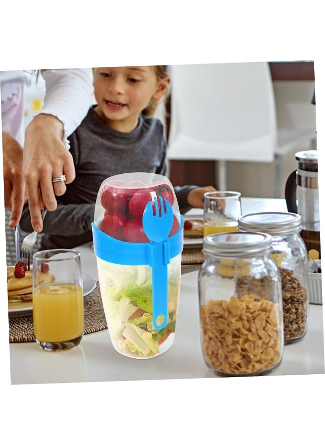 Premify - Overnight Oats Jar Set Of 2 With Spoons, 1070Ml / 36Oz Reusable Plastic Breakfast Jars With Partitions, On The Go Yogurt/Dessert Cups For Oatmeal, Cereal, Pudding, Porridge, Fruit Salad - Image 1