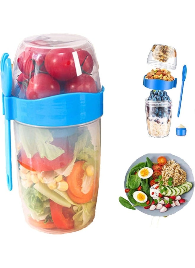 Premify - Overnight Oats Jar Set Of 2 With Spoons, 1070Ml / 36Oz Reusable Plastic Breakfast Jars With Partitions, On The Go Yogurt/Dessert Cups For Oatmeal, Cereal, Pudding, Porridge, Fruit Salad - Image 1