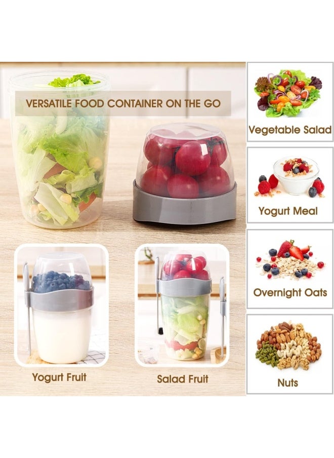 Premify - Overnight Oats Jar Set Of 2 With Spoons, 1070Ml / 36Oz Reusable Plastic Breakfast Jars With Partitions, On The Go Yogurt/Dessert Cups For Oatmeal, Cereal, Pudding, Porridge, Fruit Salad - Image 1