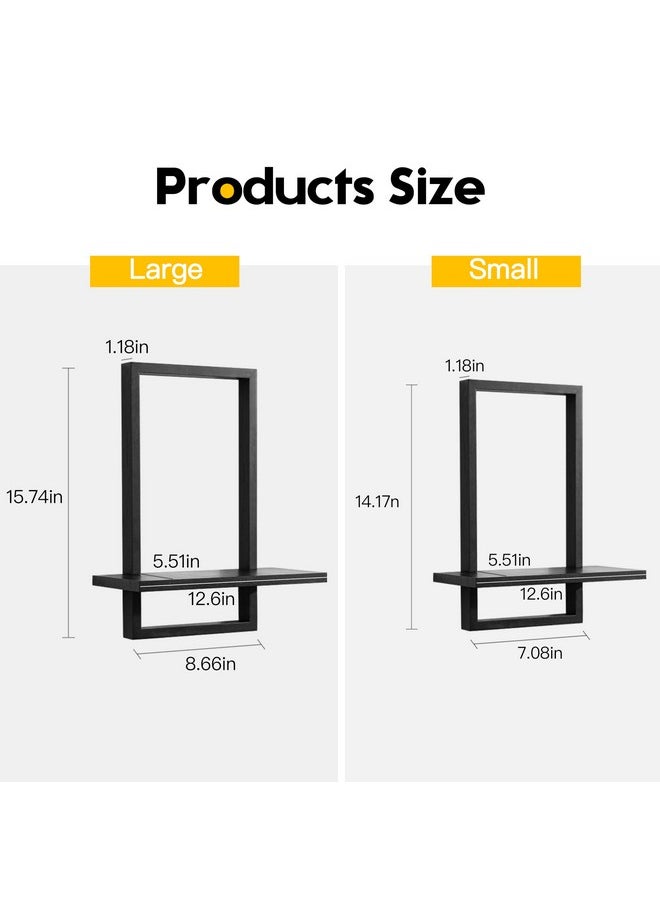 PHOENANCEE - PHOENANCEE Square Floating Shelves Black,Framed Hanging Shelf for Wall Set of 2,Decorative Modern Chic Plants Decor for Living Room Bedroom Bathroom Home Office,Soild Wood,L+S - Image 1