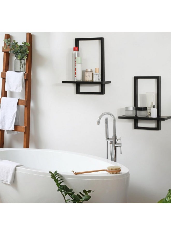 PHOENANCEE - PHOENANCEE Square Floating Shelves Black,Framed Hanging Shelf for Wall Set of 2,Decorative Modern Chic Plants Decor for Living Room Bedroom Bathroom Home Office,Soild Wood,L+S - Image 1