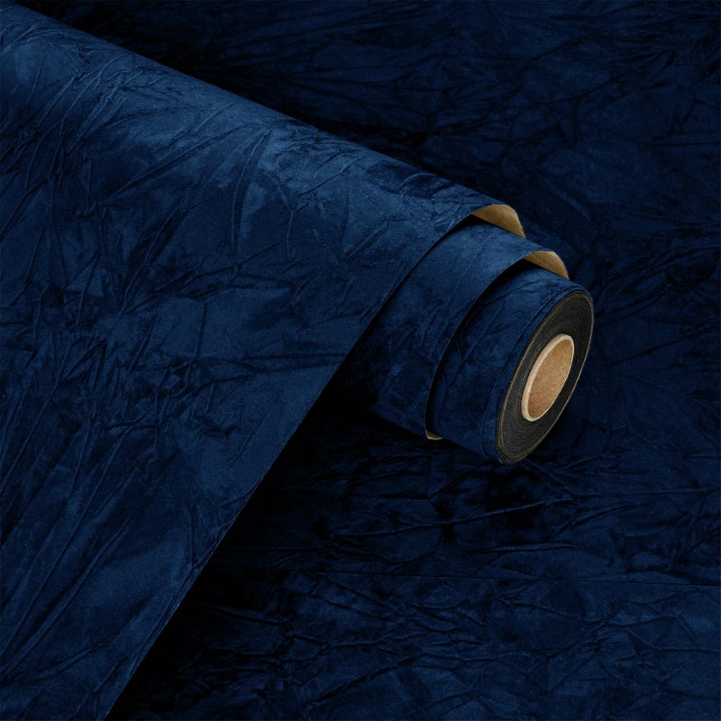WESTICK Self Adhesive Blue Velvet Fabric Wallpaper 158 x 394 Soft Velvet Flocking Drawer Liner for Jewelry Box Peel and Stick Felt Contact Paper for DIY Art Crafts Shelf Liner Cabinets Walls - Image 2