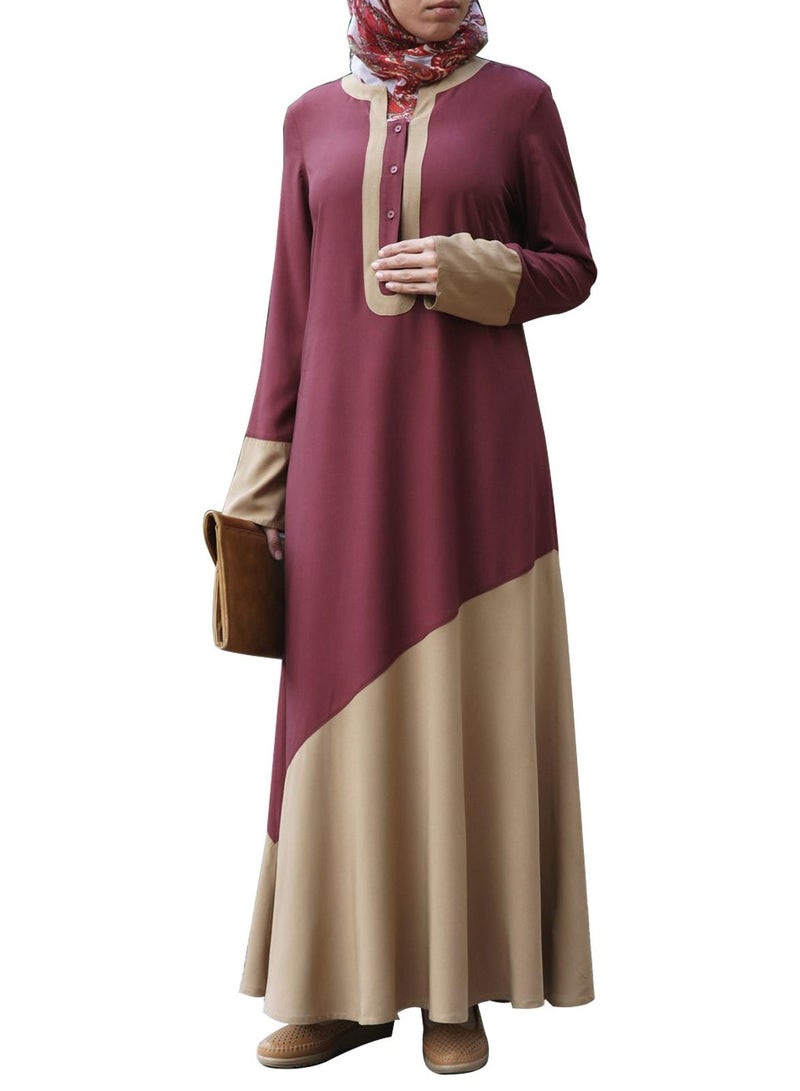 KUYING New Women's Color Matching Long Sleeved Single Breasted Long Skirt 