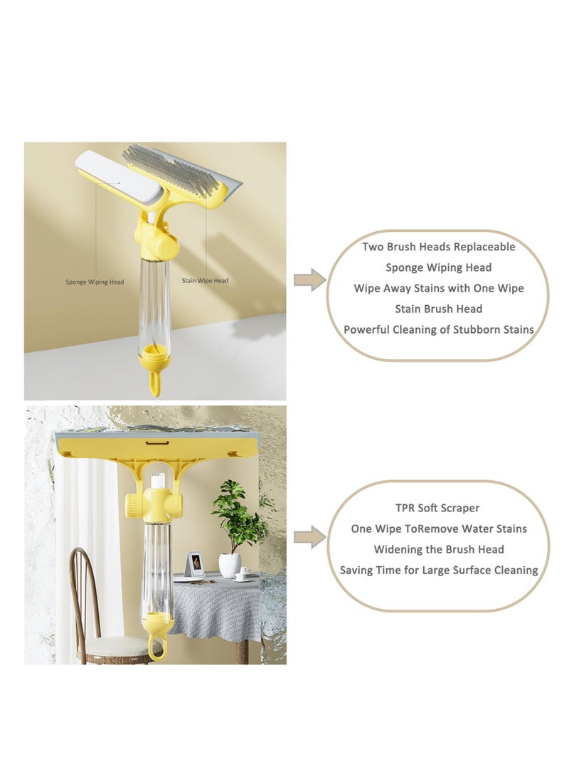 Excefore Squeegee for Shower Glass Door, 3 in1 Multifunctional Shower Squeegee, Heavy Duty Window Scrubber, With Stain Brush Head, for Shower Doors, Windows, Mirrors, Tiles and Car Glass etc (Yellow)  - Image 3
