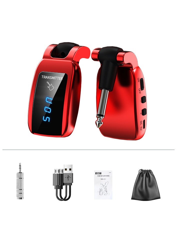 Generic Pick Up Wireless Guitar System Rechargeable Guitar Transmitter Receiver Set Electric Guitar Bass Pick Up (Red)  - Image 1