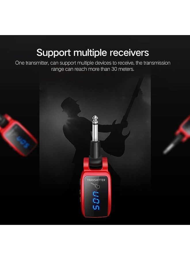 Generic - Pick Up Wireless Guitar System Rechargeable Guitar Transmitter Receiver Set Electric Guitar Bass Pick Up (Red) - Image 1