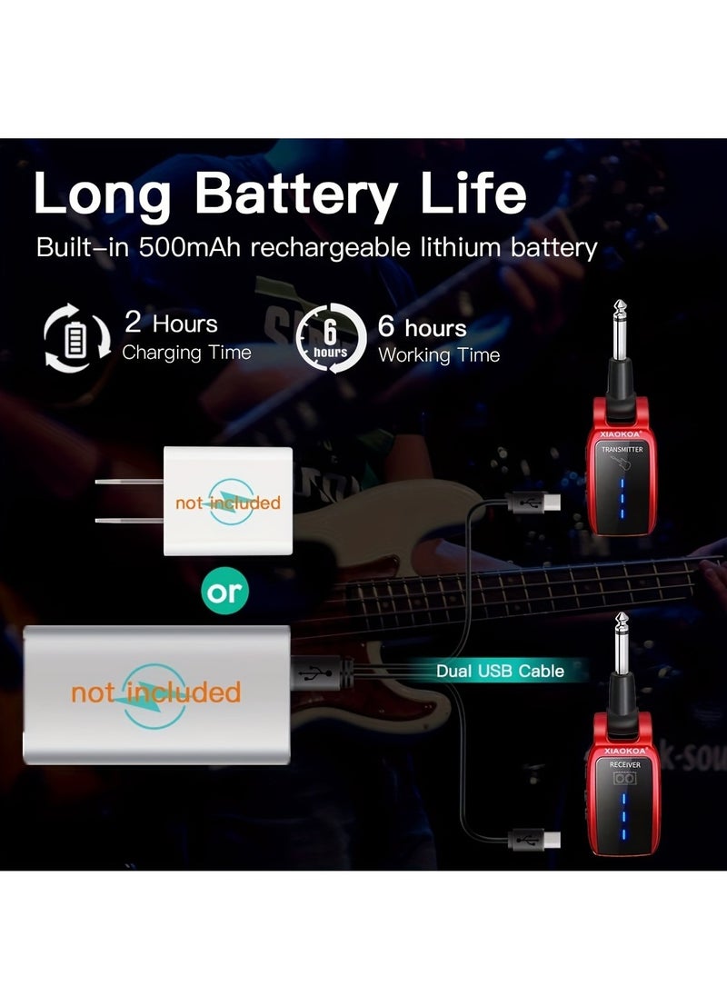 Generic - Pick Up Wireless Guitar System Rechargeable Guitar Transmitter Receiver Set Electric Guitar Bass Pick Up (Red) - Image 1