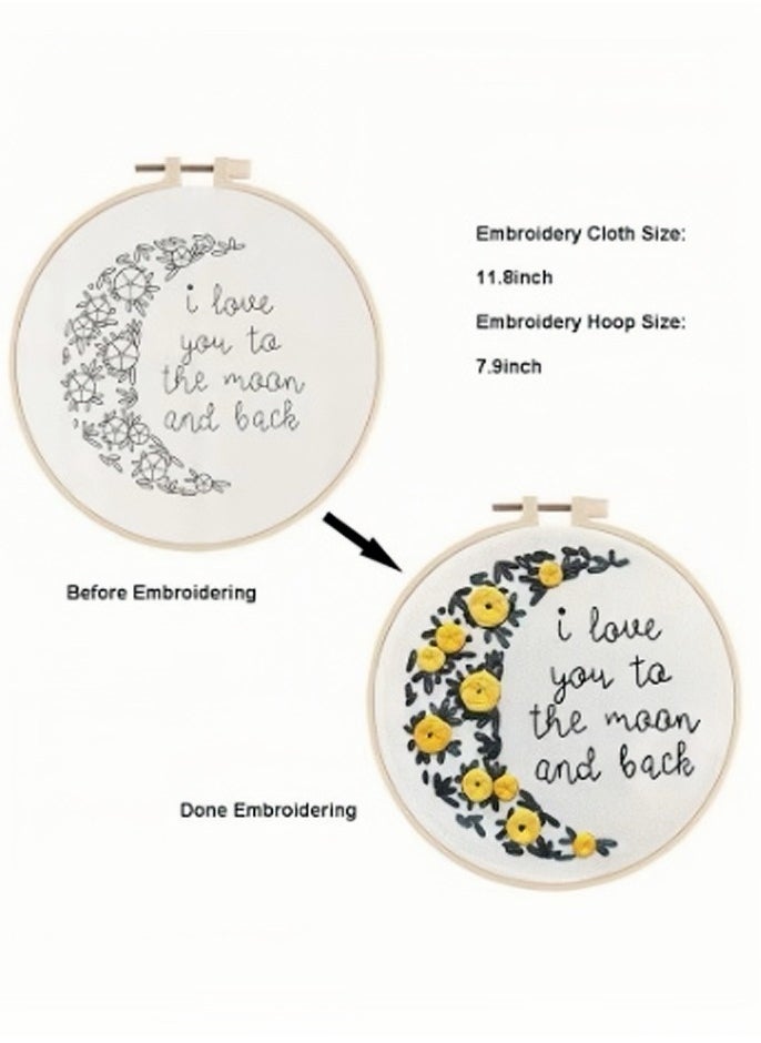 Embroidery Kit for Beginners Cross Stitch Kits DIY Stamped Embroidery Starters Set with Floral Pattern Instructions Embroidery Hoop and Color Threads for Adults Kids Beginners Wall Decor